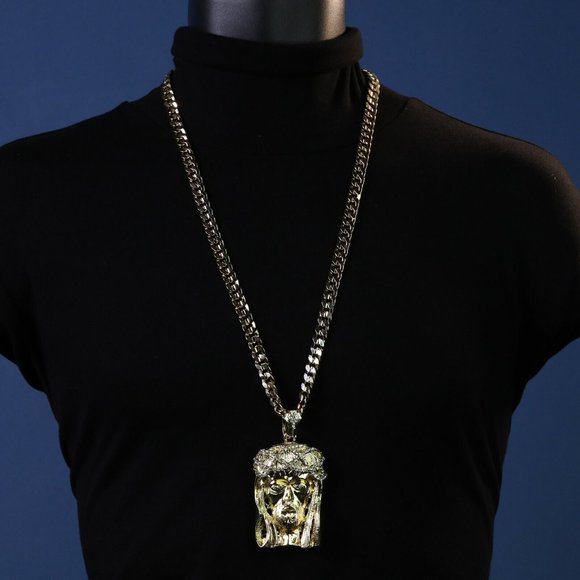 14k 10mm Cuban Chain Jesus Pendant Necklace - Picture 1 of 5